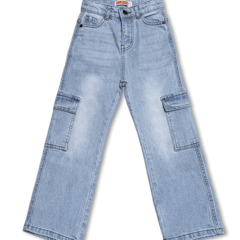 Boys Light Blue Baggy Cargo Jeans
