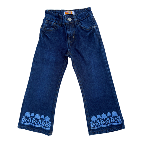 Girls Blue Embroidered Denim Jeans