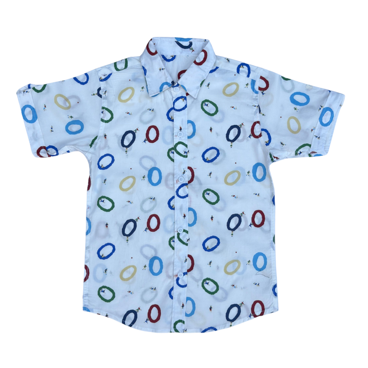 Boys White Printed Short Sleeve Shirt