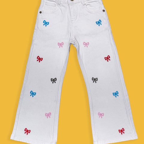 Girls Bell Bottom Embroidered Pant