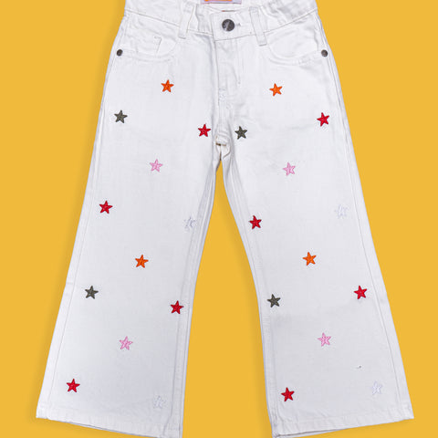 Girls Bell Bottom Embroidered Pant