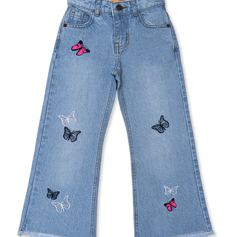 Girls Butterfly Embroidered Jeans