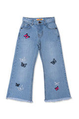 Girls Butterfly Embroidered Jeans