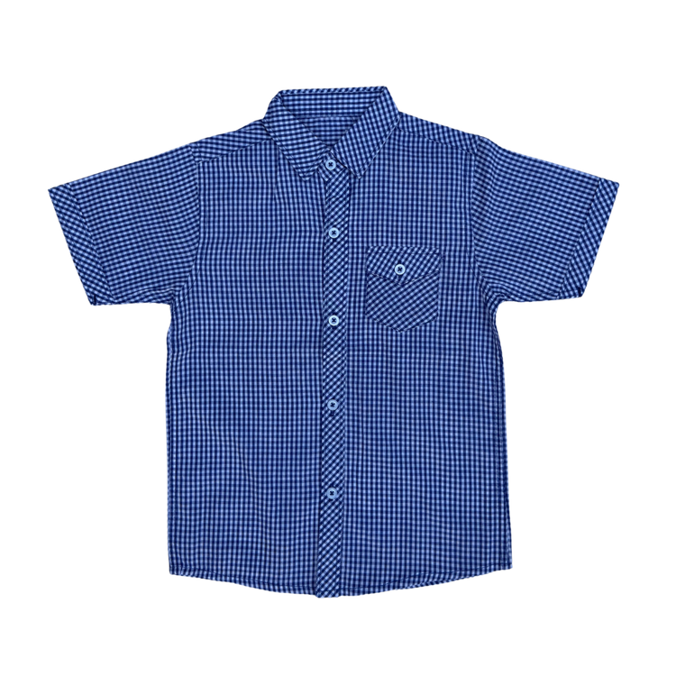 Boys Blue Check Short Sleeve Shirt