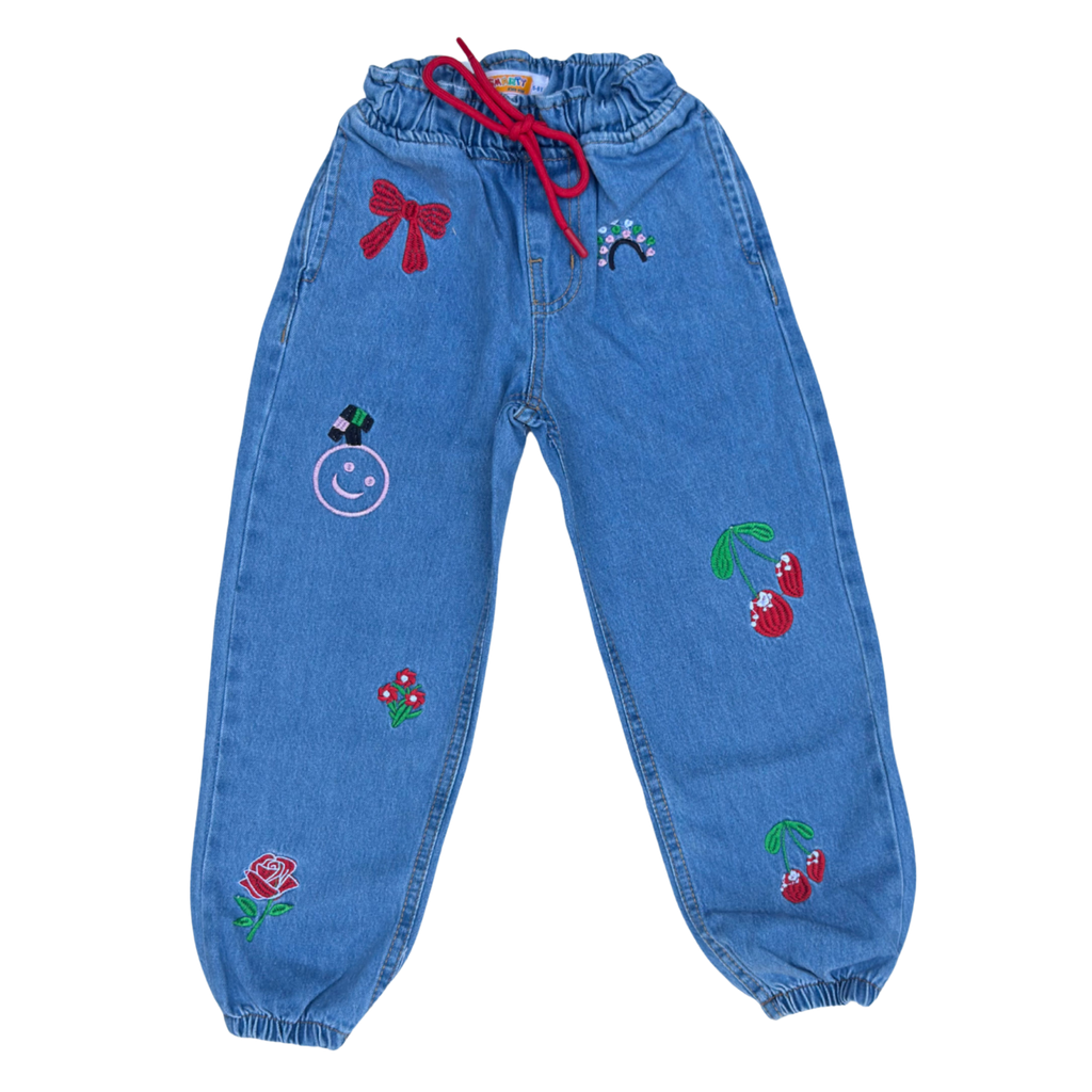 Girls Embroidered Denim Jogger Pants