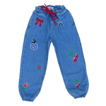 Girls Embroidered Denim Jogger Pants