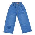 Girls Light Blue Heart Embroidered Denim Jeans