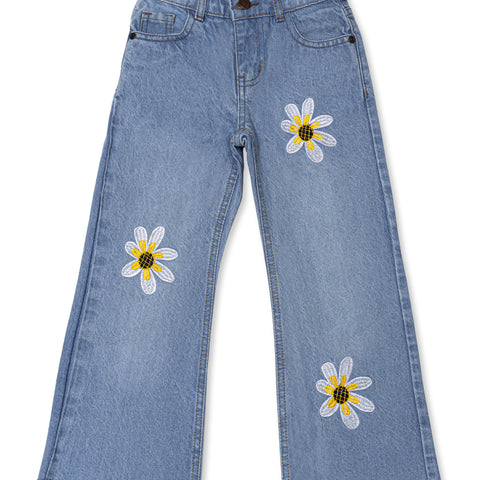 Girls Flower Embroidered Jeans