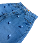 Girls Wide Leg Denim Jeans with Floral Embroidery