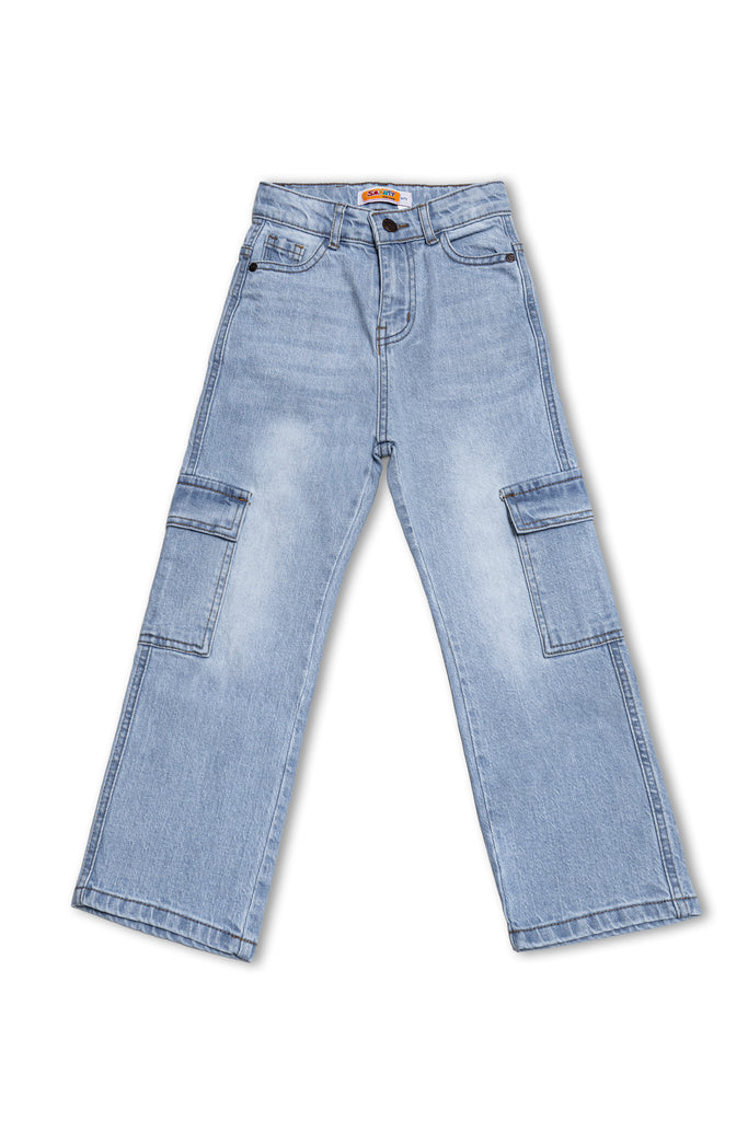 Boys Light Blue Baggy Cargo Jeans