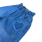Girls Light Blue Heart Embroidered Denim Jeans