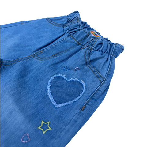 Girls Light Blue Heart Embroidered Denim Jeans