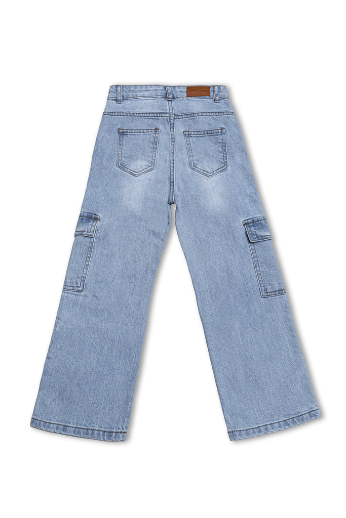 Boys Light Blue Baggy Cargo Jeans