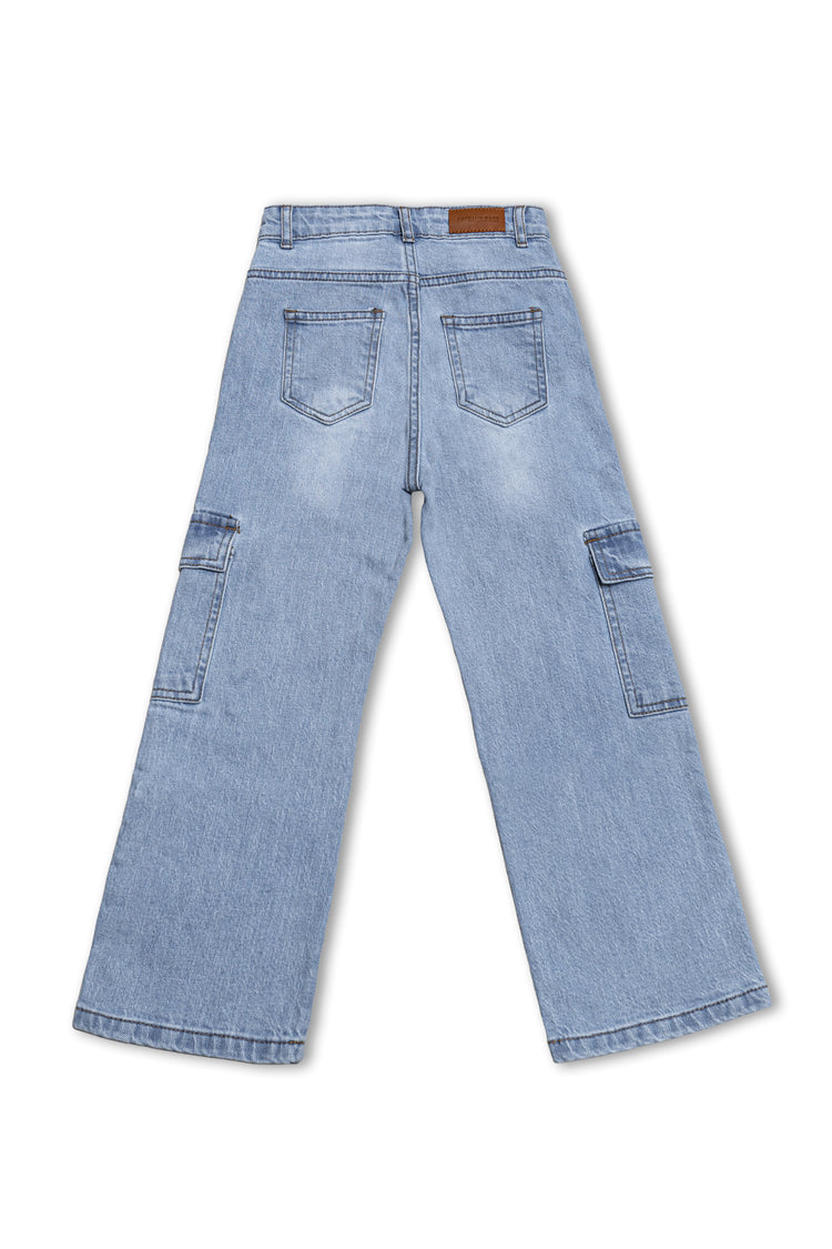 Boys Light Blue Baggy Cargo Jeans