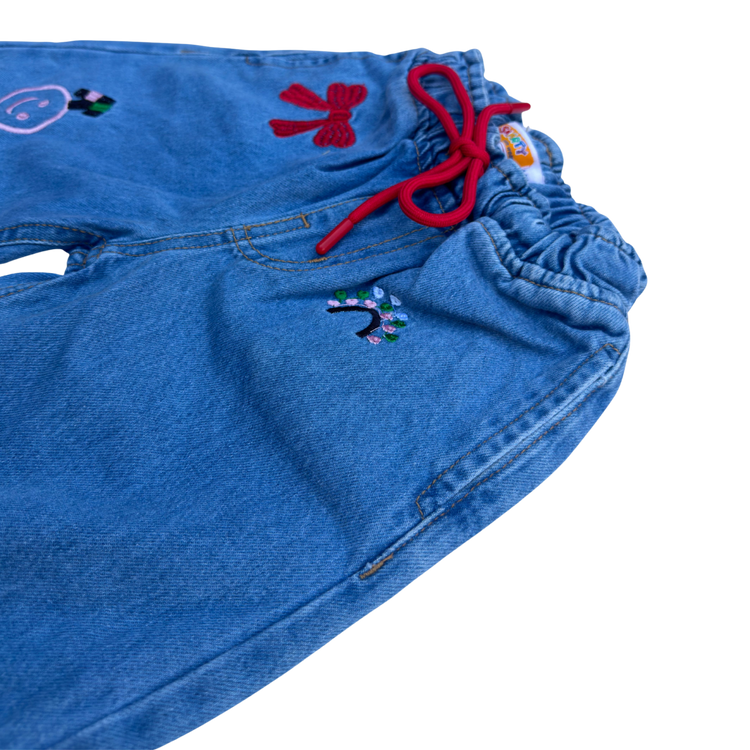 Girls Embroidered Denim Jogger Pants