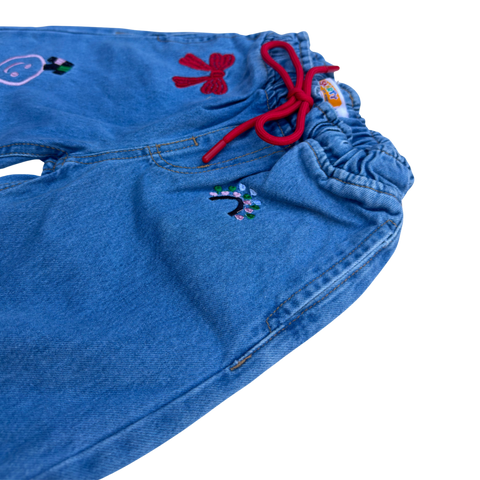 Girls Embroidered Denim Jogger Pants