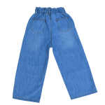 Girls Wide Leg Denim Jeans with Elastic Waist & Star Embroidery