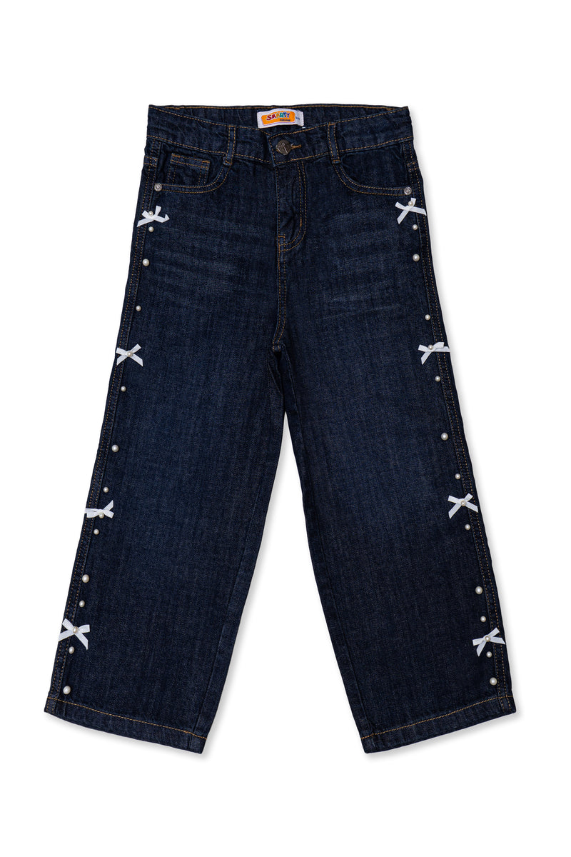 Girls Bow Pearl Denim Jeans