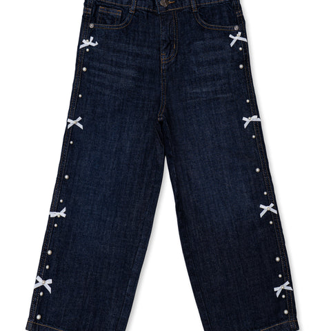 Girls Bow Pearl Denim Jeans