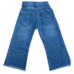 Girls Wide Leg Denim Jeans with Floral Embroidery