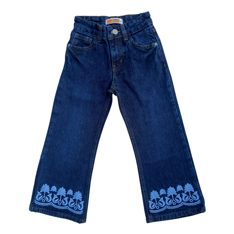 Girls Blue Embroidered Denim Jeans