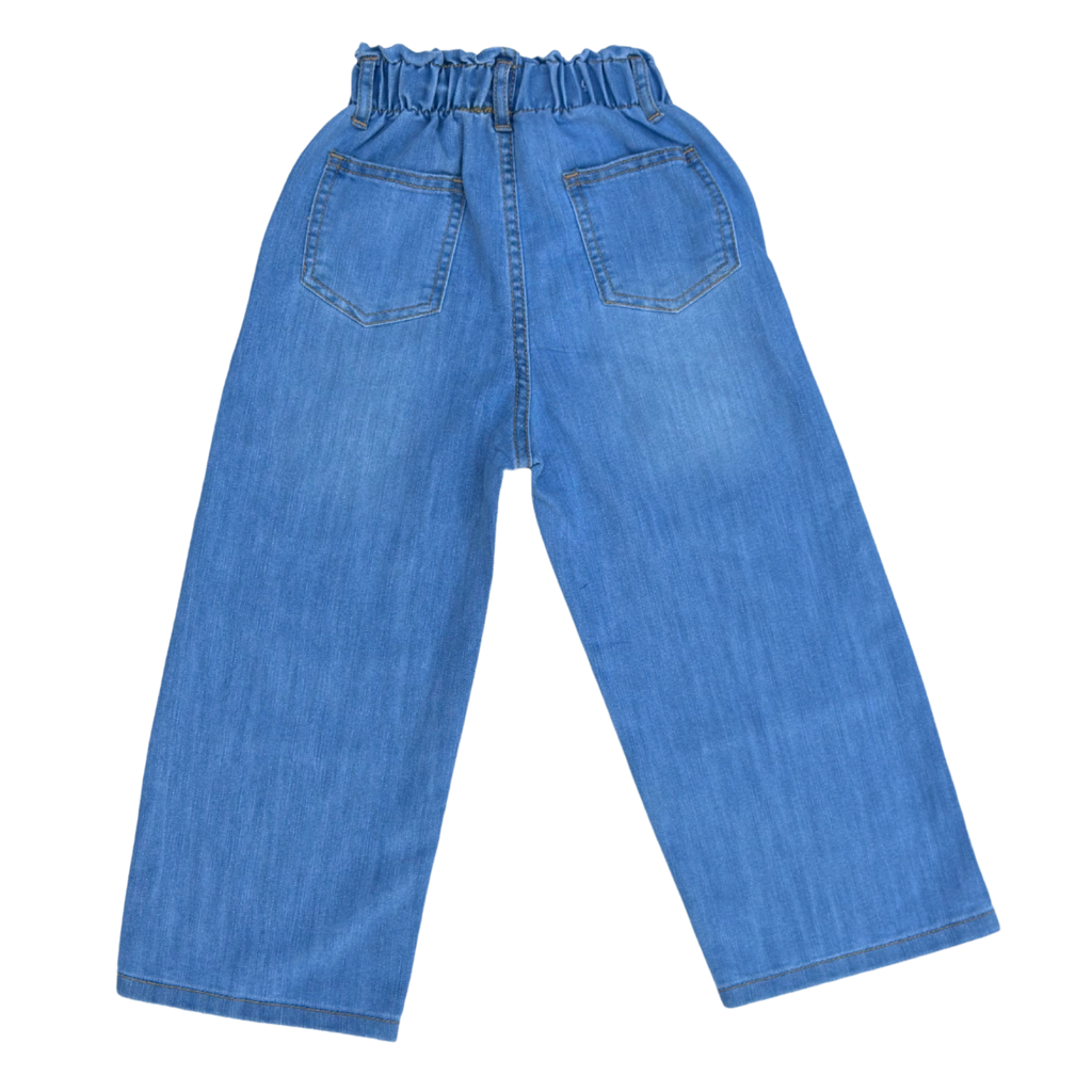 Girls Light Blue Heart Embroidered Denim Jeans