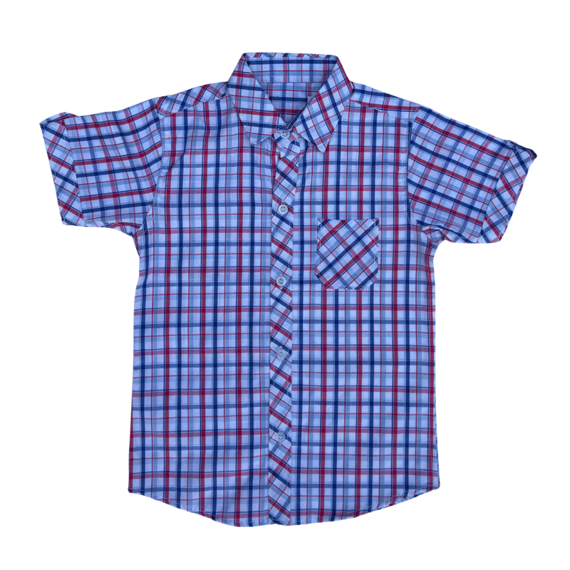 Boys Light Blue & Red Check Shirt