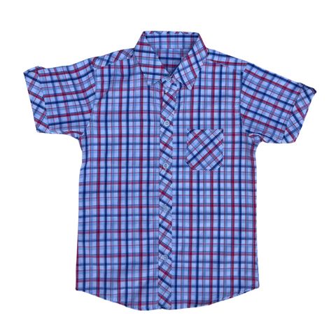Boys Light Blue & Red Check Shirt
