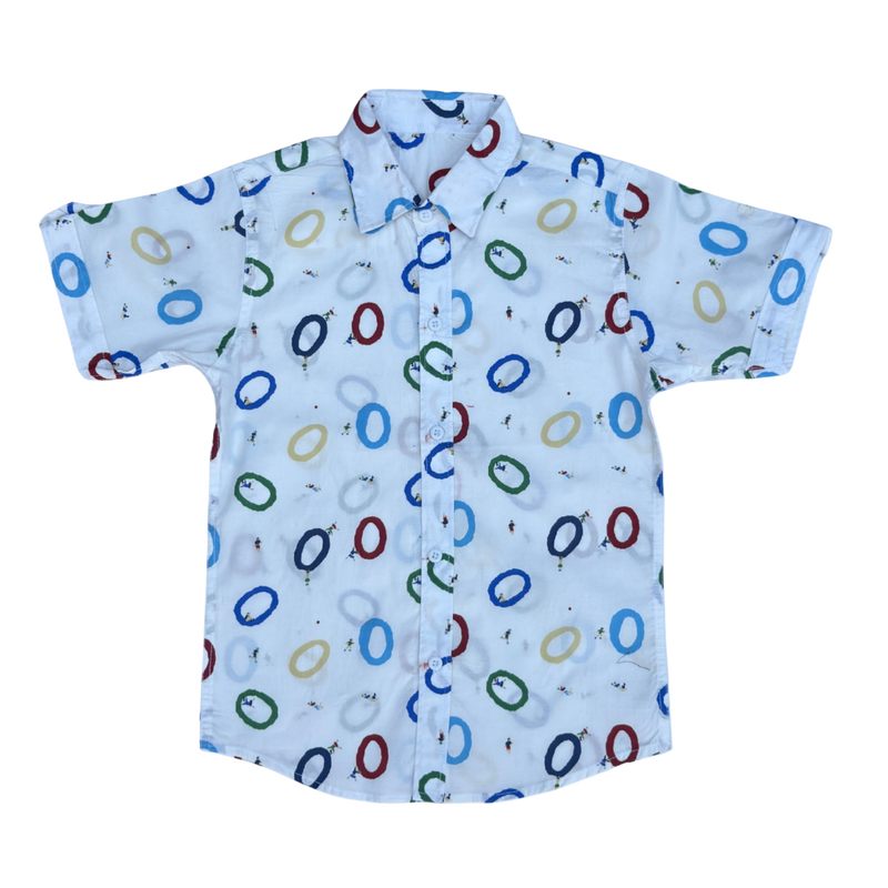 Boys White Printed Short Sleeve Shirt