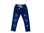 Girls Heart Embroidered Blue Denim Jeans