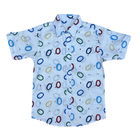 Boys White Printed Short Sleeve Shirt