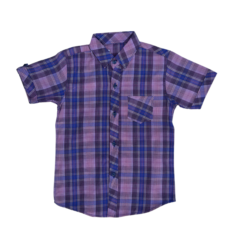Boys Purple Check Short Sleeve Shirt