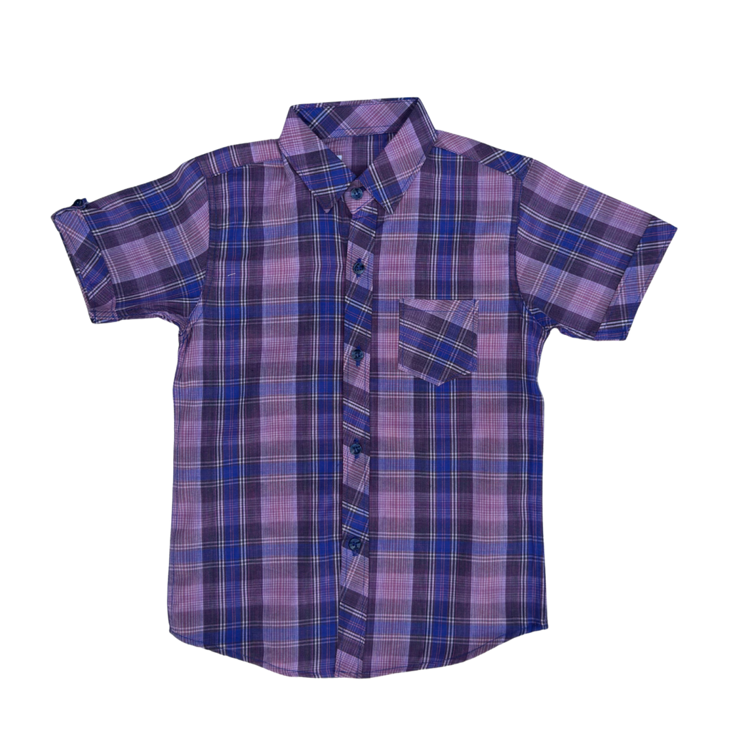 Boys Purple Check Short Sleeve Shirt