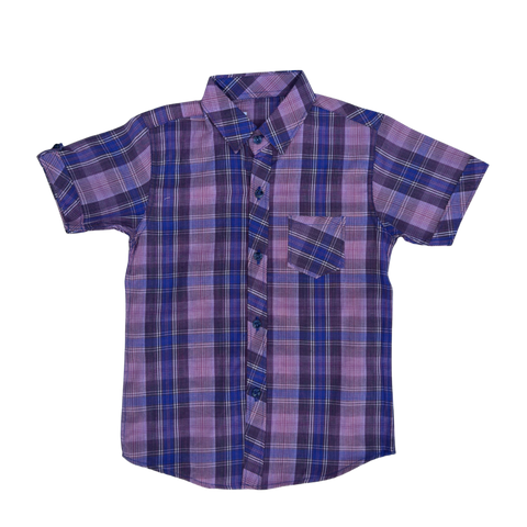 Boys Purple Check Short Sleeve Shirt