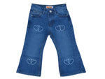 Girls Wide Leg Denim Bottom Jeans | Heart Print Blue Jeans