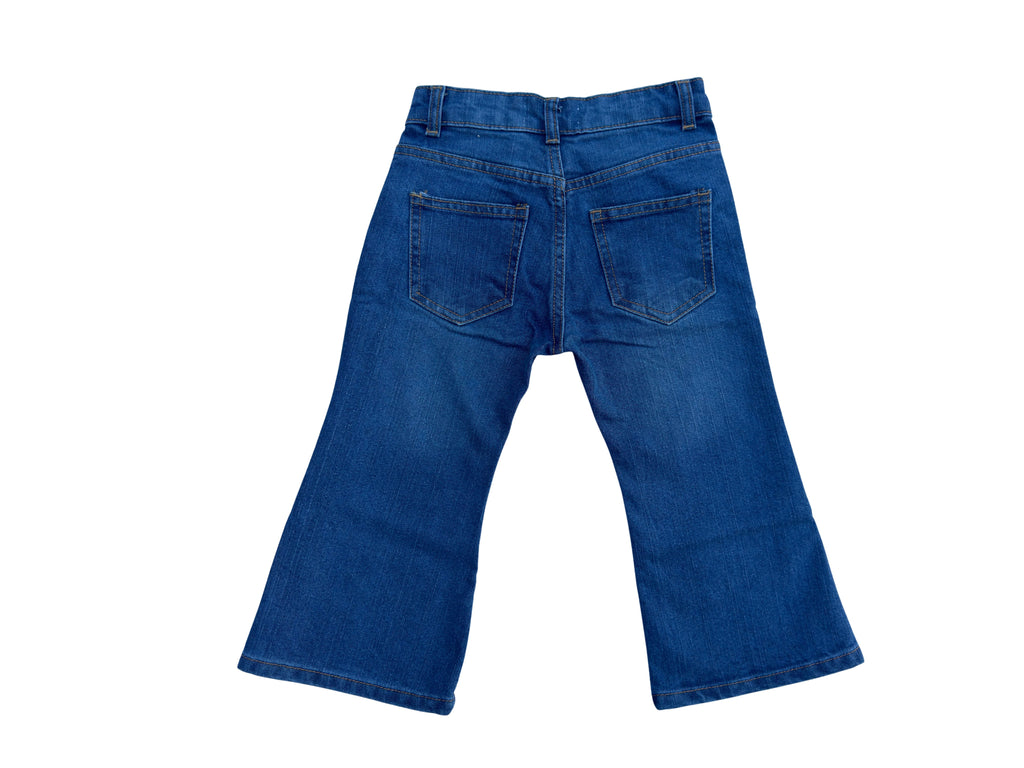 Girls Wide Leg Denim Bottom Jeans | Heart Print Blue Jeans