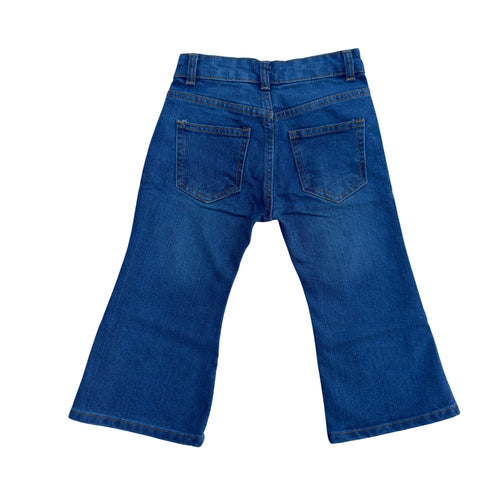 Girls Wide Leg Denim Bottom Jeans | Heart Print Blue Jeans