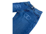 Girls Wide Leg Denim Bottom Jeans | Heart Print Blue Jeans