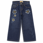 Girls Floral Embroidered Wide-Leg Denim Jeans