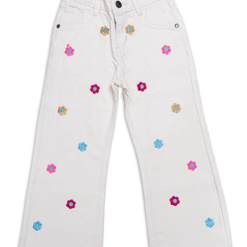 Girls Bell Bottom Embroidered Pant