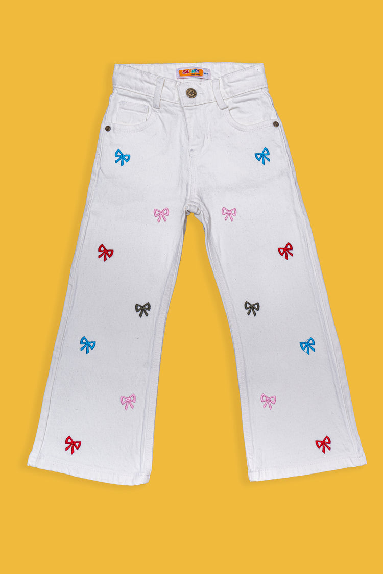Girls Bell Bottom Embroidered Pant