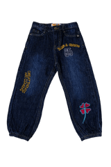 Girls Embroidered jeans Elastic Bottom