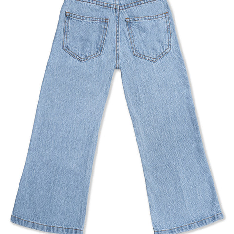 Girls Light Blue Denim Jeans with Embroidered Flower Design