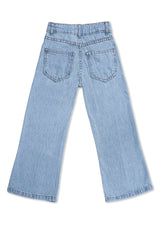 Girls Light Blue Denim Jeans with Embroidered Flower Design