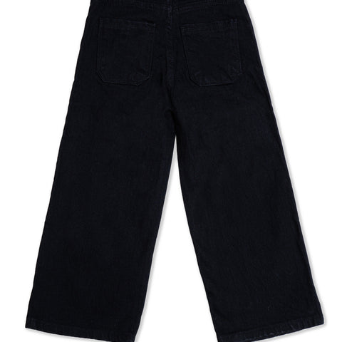 Girls Black Denim Jeans with Colorful Embroidered Flower Design