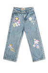 Girls Light Blue Printed Denim Jeans