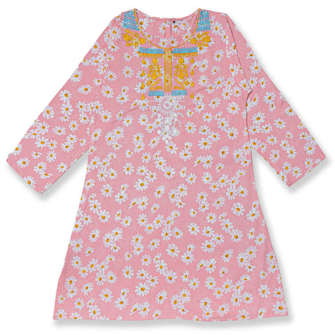 Pink Kurti for girls with flower embroidery