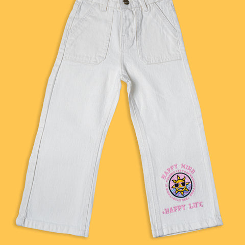 Girls Bell Bottom Embroidered Pant