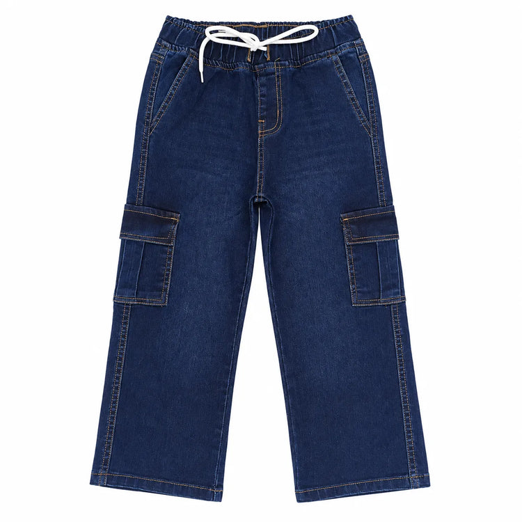 Boys Dark Blue Cargo Denim Pants