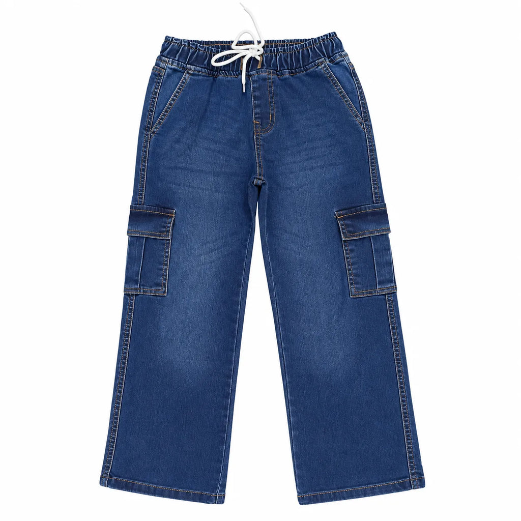 Boys Mid Blue Cargo Denim Pants